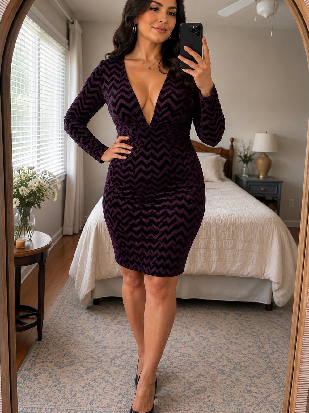 Forever 21 Plus Plum Burnout Velvet Chevron Bodycon Dress | 2 Ways to Wear | L